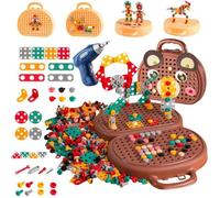 Magic Play Tool Box, Boîte À Outils De Jeu Magique , Boîte À Outils avec Perceuse,Creative Mosaic Puzzle Toy with Electric Drill