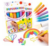 Magic Popcorn Pen, 12 Feutres 3D Gonflants, 6 Couleurs | Feutres à effet relief activé par la chaleur pour dessins, cartes, scrapbooking, graffitis et loisirs créatifs