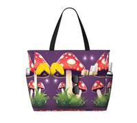 Magic Red Mushroomprint Sac de plage de grande capacité, avec fermeture éclair et poches pour voyage, vacances, salle de sport