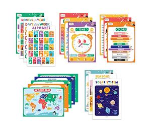 Magic Scholars MS Posters Éducatifs pour Enfants, Lot de 18, 28x40cm | Alphabet, Jours, Mois, Formes, Couleurs, Nombres et Plus