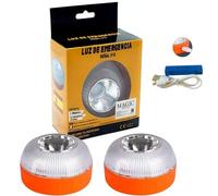 MAGIC SELECT 2x Lumière d'urgence V16 pour Signalisation Routière de Voitures et Motos. Flash Jaune et Blanc avec Éclairage Automatique, Base Magnétique et Batterie Rechargeable.
