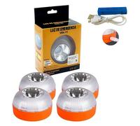 MAGIC SELECT 4X Lumière d'urgence V16 pour Signalisation Routière de Voitures et Motos. Flash Jaune et Blanc avec Base Magnétique et Batterie Rechargeable. Sans géolocalisation GPS