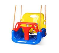 MAGIC SELECT Balançoire de jardin pour enfants - Siège réglable 3 en 1 avec dossier et protection avant pour intérieur et extérieur - Balançoire évolutive avec ceinture de sécurité et corde.