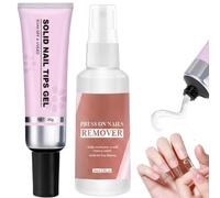 Magic Solid Nail Glue Kit,Gel de Colle À Ongles Solide,Solid Nail Glue Gel,Strong Adhesive Soild Nail Glue Gel,Solid Nail Tips Gel for Nail Art,Nail Glue Remover for Press on Nails