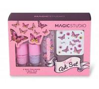 MAGIC STUDIO Pin Up Nail Art Set - Kit de Manucure 2 Vernis 4 ml Rose et Violet, Lime à Ongles et Autocollants - Pour Tous Styles