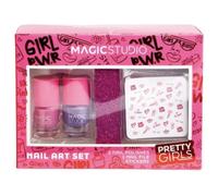 MAGIC STUDIO Pretty Girls Nail Art Set2 - Kit de Manucure avec 2 Vernis 4 ml Rose et Violet, Autocollants et Lime à Ongles