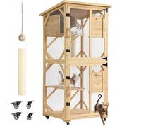 MAGIC UNION Catio Enclos d'extérieur pour chat avec accès à la fenêtre, parc à 4 niveaux avec roues, coffre de repos et toit imperméable, grande cage d'intérieur pour chat avec griffoir et boule en