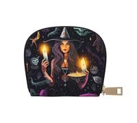 Magic Witch Witchcraft Bohème Dessin Femmes PU Cuir Shell Card Bag Credit Card Clip Leather Zipper Wallet Coin Purse Sac de Rangement, blanc, Taille unique