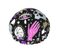 Magic Witch Witchcraft Bohemian Dessin imprimé grand bonnet de bain Convient à toutes les longueurs de cheveux Protège les cheveux Bonnet de bain Réutilisable