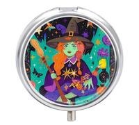 Magic Witchcraft Boîte à pilules bohème à 3 compartiments pour médicaments de voyage 3 x par jour Organiseur de vitamines portable avec miroir Petit pilulier pour sac à main et poche
