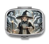Magic Witchcraft Pilulier de voyage à 2 compartiments pour petite boîte à pilules portable en métal pour contenir des vitamines et des huiles de poisson