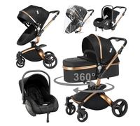 Magic ZC 3 en 1 Poussette Combinée Poussette Canne Poussette Citadine Landau Poussette Système de Voyage pour Bébé Poussette Paysage Haute pour Bébé Inclinable Pliable Poussette Standard (906 Black)