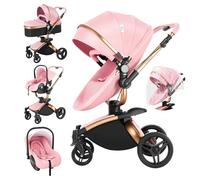 Magic ZC 360° Rotative Cuir PU Poussette 3 en 1, Pousette Bebe avec Mode Double Réversible, Poussette Combinée Cadre en Alliage d'aluminium, Pousette Citadine Nacelle Grande Pliable (906 Pink)