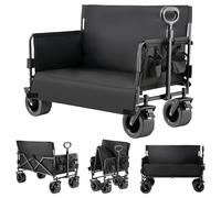 Magic ZC Chariot de Grande Capacité, Utilitaire Pliable et poignée télescopique pour Le Plage, Camping et pêche, Livré avec de Grandes Roues de réservoir, adapté à Tous Les terrains (LY008-BLACK)