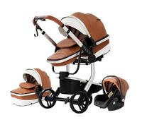 Magic ZC Cuir PU Poussette 3 en 1, Pousette Bebe avec Conception Portable Pliable en Un Clic, Pousette Trio avec Poussée Réversible Bidirectionnelle, Poussette combinée avec Accessoires (518 Khaki)