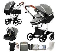 Magic ZC Cuir PU Poussette 3 en 1, Pousette Bebe avec Mode Double Réversible, Pousette Citadine Nacelle Grande, Poussette Combinée Cadre en Alliage d'aluminium Pliable Haut Paysage (L518 Grey)