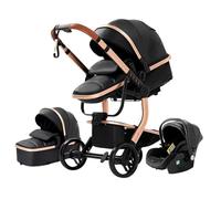 Magic ZC Cuir PU Poussette 3 en 1, Pousette Trio avec Conception Portable Pliable en Un Clic, Poussette Combinée avec Réversible Bidirectionnelle, Pousette Bebe avec Accessoires (518 Black)