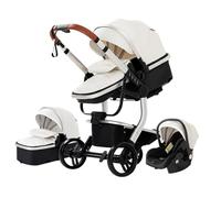 Magic ZC Cuir PU Poussette 3 en 1, Pousette Trio avec Conception Portable Pliable en Un Clic, Poussette Combinée avec Réversible Bidirectionnelle, Pousette Bebe avec Accessoires (518 White)