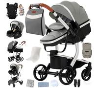 Magic ZC Cuir PU Poussette 3 en 1, Poussette Bebe avec Conception Portable Pliable en Un Clic, Pousette 3 en 1 avec Poussée Réversible Bidirectionnelle, Poussette Canne avec Accessoires (L518 Grey)
