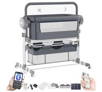 Magic ZC Électrique Bluetooth Intelligent Lit Cododo Bebe, Convertible Cododo Berceau Bébé Co-Sommeil, Télécommande Musique et 5 Vitesses Balancement, Pliable Lit Bebe avec Matelas (608 Grey)