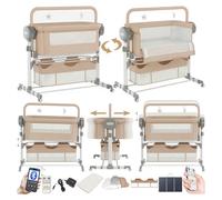 Magic ZC Électrique Bluetooth Intelligent Lit Cododo Bebe, Convertible Cododo Berceau Bébé Co-Sommeil, Télécommande Musique et 5 Vitesses Balancement, Pliable Lit Bebe avec Matelas (608 Khaki)