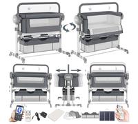 Magic ZC Électrique Bluetooth Intelligent Lit Cododo Bebe, Convertible Cododo Berceau Bébé Co-Sommeil, Télécommande Musique et 5 Vitesses Balancement, Pliable Lit Bebe avec Matelas (608 Grey)