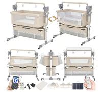 Magic ZC Électrique Bluetooth Intelligent Lit Cododo Bebe, Pliable Cododo Berceau Bébé Co-Sommeil, Convertible Lit Bebe avec Musique, Matelas et 5 Vitesses Balancement, Télécommande (601 Beige)