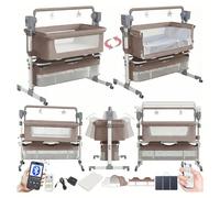 Magic ZC Électrique Bluetooth Intelligent Lit Cododo Bebe, Pliable Cododo Berceau Bébé Co-Sommeil, Convertible Lit Bebe avec Télécommande, Musique, 5 Vitesses Balancement et Matelas (601 Khaki)