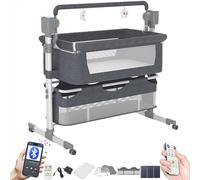 Magic ZC Électrique Bluetooth Intelligent Lit Cododo Bebe, Pliable Cododo Berceau Bébé Co-Sommeil, Convertible Lit Bebe avec Télécommande, Musique, 5 Vitesses Balancement et Matelas (601 Grey)