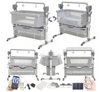 Magic ZC Électrique Bluetooth Intelligent Lit Cododo Bebe, Pliable Cododo Berceau Bébé Co-Sommeil, Convertible Lit Bebe avec Musique, Matelas et 5 Vitesses Balancement, Télécommande (601 Mid Grey)