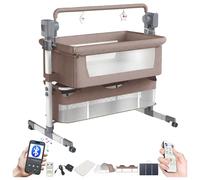 Magic ZC Lit Bébé Berceau Bébé Lit Bébé Convertible Multifonction Portable Pliable Berceau Bébé avec Musique Bluetooth 5 Swing Device Télécommande (Khaki)