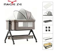 Magic ZC lit bébé cododo évolutif, 3 hauteurs + 3 modes, inclinaison 5° anti RGO, roulettes silencieuses,0-2ans,kaki
