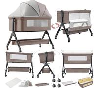 Magic ZC Lit Cododo Bebe, Cododo Berceau Bébé Co-Sommeil, Livré avec Un Grand Panier de Stockage et des Roues Mobiles, Pliable Convertible Lit Bebe avec Matelas (X3 Khaki)