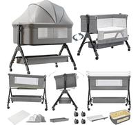 Magic ZC Lit Cododo Bebe, Convertible Cododo Berceau Bébé Co-Sommeil, Livré avec Un Grand Panier de Stockage et des Roues Mobiles, Pliable Lit Bebe avec Matelas (X3 Grey)