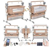Magic ZC Lit d'appoint pour Bébé Lit, Bébé de Convertible Portable, Multifonctionnel avec Musique Bluetooth 5 Vitesses de Balancement Télécommande, Pliable Berceau à Balançoire pour (Brown-3)