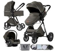Magic ZC Poussette 3 en 1, Pousette Bebe avec Mode Double Poussée Réversible, Pousette Citadine Nacelle Grande, Poussette Combinée Cadre en Alliage d'aluminium Pliable Haut Paysage (V9 Deep Grey)