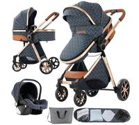 Magic ZC Poussette 3 en 1, Pousette Bebe avec Mode Double Poussée Réversible, Pousette Citadine Nacelle Grande, Poussette Combinée Cadre en Alliage d'aluminium Pliable Haut Paysage (V9 Blue)