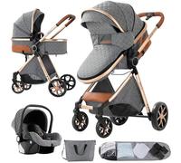 Magic ZC Poussette 3 en 1, Pousette Bebe avec Mode Double Poussée Réversible, Pousette Citadine Nacelle Grande, Poussette Combinée Cadre en Alliage d'aluminium Pliable Haut Paysage (V9 Grey)