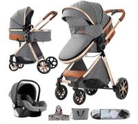 Magic ZC Poussette 3 en 1, Pousette Bebe avec Mode Double Poussée Réversible, Pousette Citadine Nacelle Grande, Poussette Combinée Cadre en Alliage d'aluminium Pliable Haut Paysage (YV9 Grey)