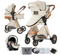 Magic ZC Poussette 3 en 1, Pousette Bebe avec Mode Double Poussée Réversible, Pousette Citadine Nacelle Grande, Poussette Combinée Cadre en Alliage d'aluminium Pliable Haut Paysage (V9 Creamy White)