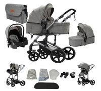 Magic ZC Poussette 3 en 1, Pousette Bebe avec Mode Double Poussée Réversible, Poussette Combinée Cadre en Alliage d'aluminium, Pousette Citadine Nacelle Grande Pliable Haut Paysage (588 Grey)