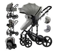Magic ZC Poussette 3 en 1, Pousette Bebe avec Mode Double Poussée Réversible, Poussette Combinée Cadre en Alliage d'aluminium, Pousette Citadine Nacelle Grande Pliable Haut Paysage (588 Grey)