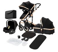 Magic ZC Poussette 3 en 1, Pousette Trio avec Conception Portable Pliable en Un Clic, Poussette Combinée Réversible Bidirectionnelle, Pousette Bebe avec Accessoires (588 Black Gold)