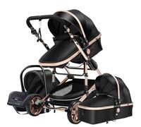 Magic ZC Poussette 3 en 1, Pousette Trio avec Conception Portable Pliable en Un Clic, Poussette Combinée avec Réversible Bidirectionnelle, Pousette Bebe avec Accessoires (739 Black Gold)