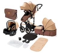 Magic ZC Poussette 3 en 1, Pousette Trio avec Conception Portable Pliable en Un Clic, Poussette Combinée avec Réversible Bidirectionnelle, Pousette Bebe avec Accessoires (588 Khaki)