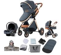 Magic ZC Poussette 3 en 1, Pousette Trio avec Conception Portable Pliable en Un Clic, Poussette Combinée avec Réversible Bidirectionnelle, Pousette Bebe avec Accessoires (V9 Blue)