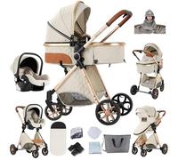 Magic ZC Poussette 3 en 1, Poussette Bebe avec Conception Portable Pliable en Un Clic, Pousette 3 en 1 avec Poussée Réversible Bidirectionnelle, Poussette Canne avec Accessoires (YV9 White)
