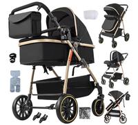 Magic ZC Poussette 3 en 1, Poussette Bebe avec Conception Portable Pliable en Un Clic, Pousette 3 in 1 Poussée Réversible Bidirectionnelle, Pousette Canne avec Accessoires (V8 Black Gold)
