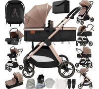 Magic ZC Poussette 3 en 1, Poussette Bebe avec Conception Portable Pliable en Un Clic, Pousette 3 in 1 Poussée Réversible Bidirectionnelle, Pousette Canne avec Accessoires (V10 Khaki)