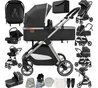Magic ZC Poussette 3 en 1, Poussette Bebe avec Mode Double Poussée Réversible, Pousette 3 in 1 avec Nacelle Grande, Pousette Trio Cadre en Alliage d'aluminium Pliable Haut Paysage (V10 Deep Grey)